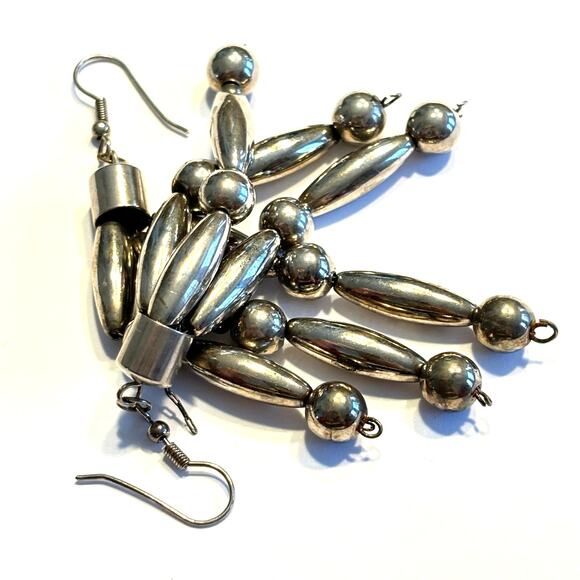 Tribal Pierced earrings long silver beads drop & dangle style southwestern Boho - Picture 5 of 6